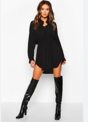 Черное платье boohoo короткое с длинным рукавом