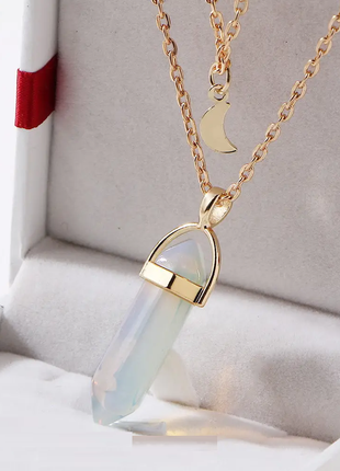 Підвіска двошарова місяць і білий кристал олівець місяць кулон намисто