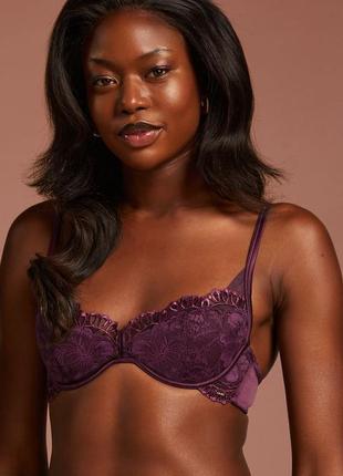 Бюст бордовый баклажанный бюстгалтер без пуш-ап с косточкой hunkemoller noir 75b