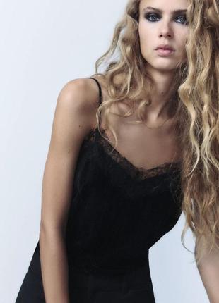 Чорний оксамитовий топ zara чорна майка з мереживом чорна бархатна майка в білизняному стилі