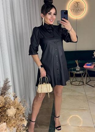 Стильное платье из качественной эко кожи на трикотажной основе, платье платья, кожу, батал