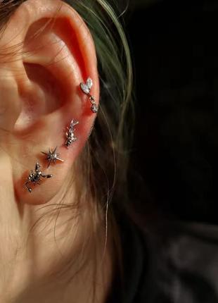 Титанова сережка для пірсингу, лабрет для проколу хелікс, вуха, хряща, мочки, губи скорпіон