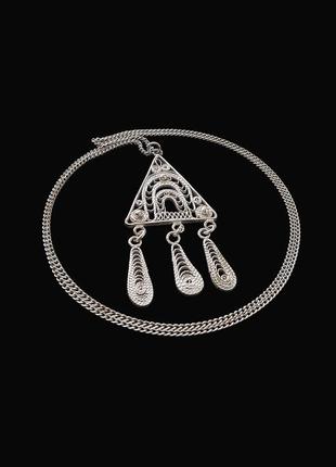 Вінтажне кольє, кулон, підвіска, ланцюжок, кулон вінтаж, посріблення, скань, філігрань, бохо, вінтаж