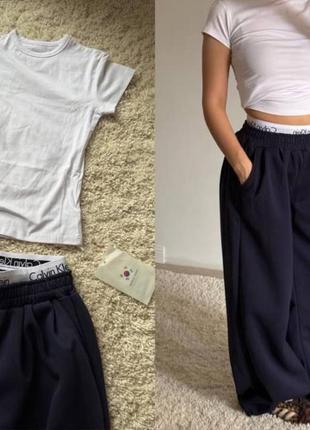 Штани палаццо з лого резинкою