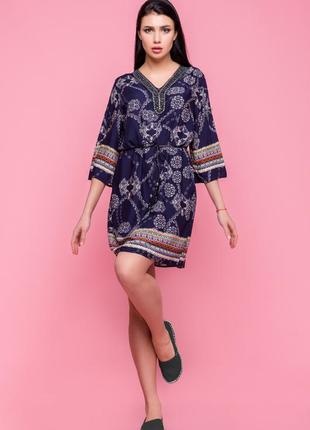 Распродажа, скидки, платье-туника, горловина расшита бисером, скидка, одежда из италии