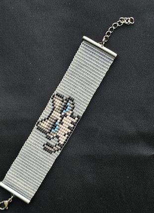 Браслет з котиком котик кошеня з бісеру