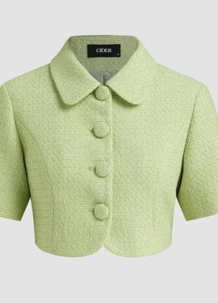 Укороченная твидовая куртка пиджак  с круглым воротником