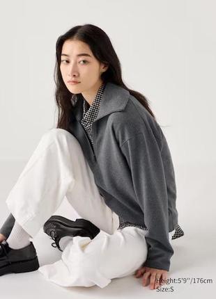 Кофта uniqlo темно-сiра brushed jersey half-zip sweatshirt