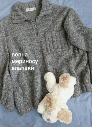 Zara вовняний оверсайз з мериносу альпаки пуловер поло светр