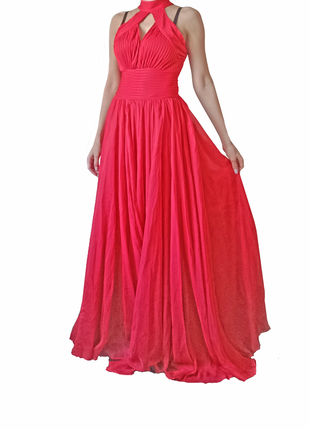 Сукня червона шифон та гофрований атлас