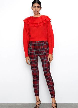 Брендовые красные брюки, леггинсы "zara" в клетку. размер xs/s.
