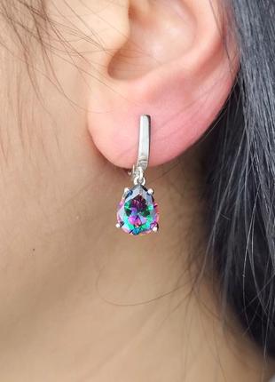 Серьги серебряные с мистик топазом с349/с-мт