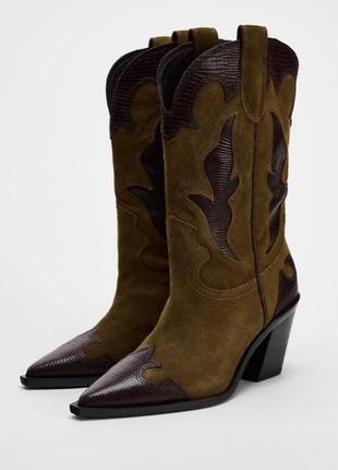 Новые эффектные шикарные сапоги казаки 41 р замш и кожа 41 р zara