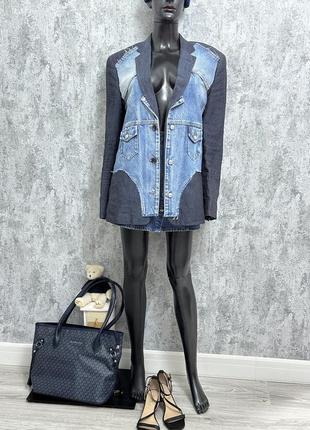 Upcycling льняной пиджак с джинсовыми вставками