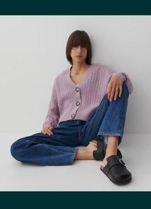 Кардиган reserved oversize р,s вязаный укороченный теплый сиреневый