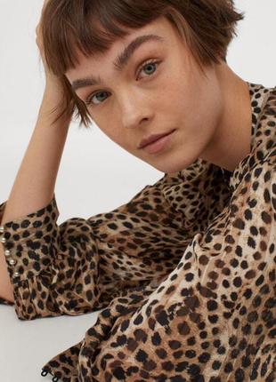 Леопардовая блузка женская h&amp;m, леопард, блуза, рубашка, шифон, прозрачная блузка с широкими рукавами 4