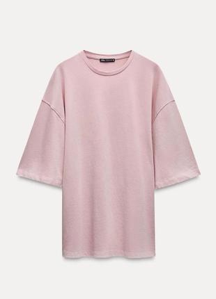 Zara футболка, модель оверсайз, цвет жемчужно - розовый, размер м