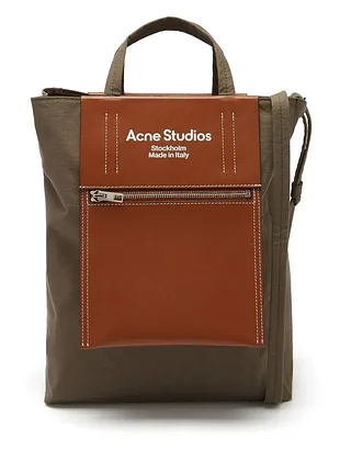 Сумка acne studios baker out medium canvas and printed leather tote brown