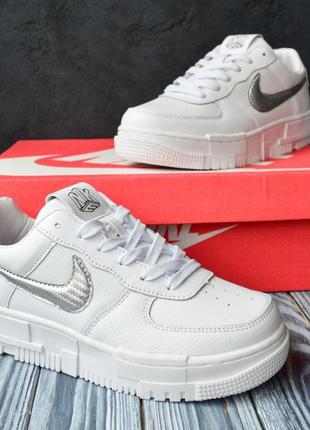 Розпродаж! nike air force 1 pixel білі з сірим кросівки кеди жіночі шкіряні шкіра весняні осінні демісезонні демісезон відмінна якість низькі