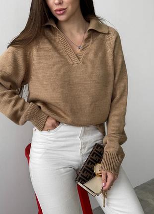 Вязаный свитер свободного кроя с воротником свитер поло