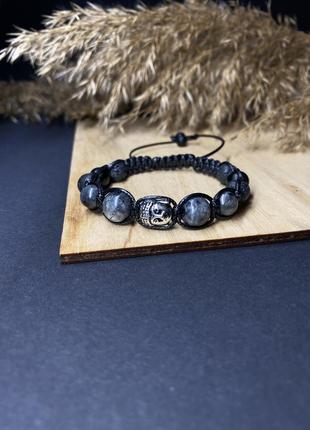 Браслет-шамбала з натурального каміння, та буддою лабрадор, шунгіт та лава