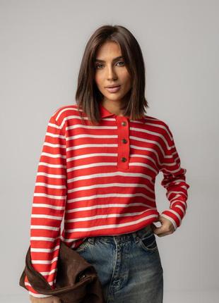 Женская кофта oversize с отложным воротником в полоску
