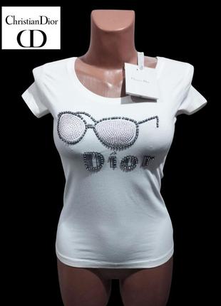 Christian dior, новая с бирками белая футболка со стразами, made in  Джонс