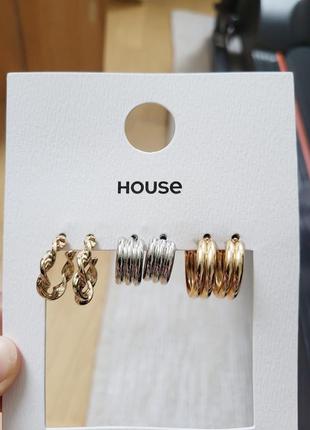 Набір актуальних стильних жіночих сережок золото та срібло