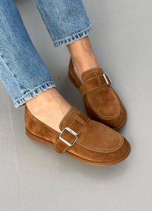 Лоферы женские замшевые рыжего цвета