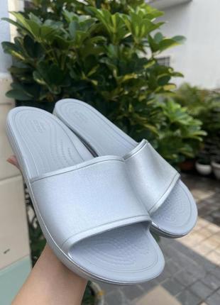 Крокс каді металлік слайд срібло сrocs kadee metallic slide sandals silver