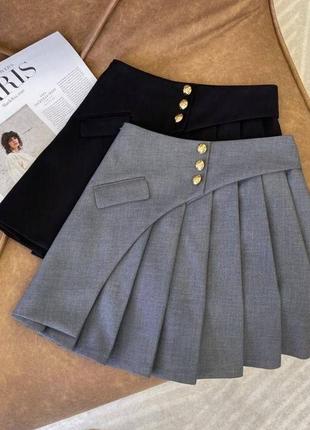 Юбка плиссе черная серая мини