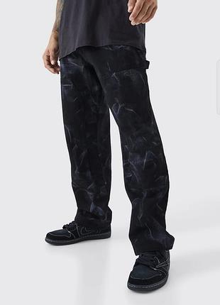 Джинсы boohoo carpenter pants черные с принтом