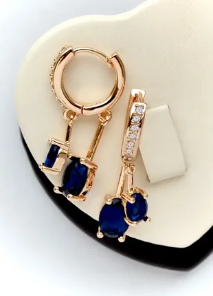 Сережки-кільця з  синіми кристалами фірма xuping m&l. (медичне золото)