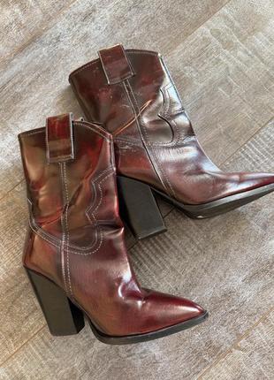 Бордовые кожаные сапоги вестерн на каблуке asos design ranch
