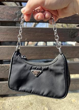 Сумка prada cotton cardigan 2005 tessuto mini chain shoulder bag black nylon