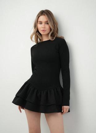 Черное платье-комбинезон с рюшами 🖤 в стиле zara