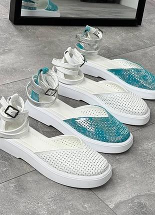 Босоножки женские натуральная кожа, перфорация