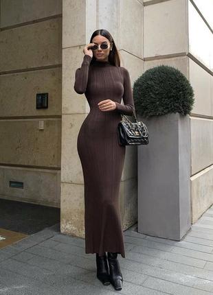 Женское платье повседневное длинное платье теплая коричневая размер м