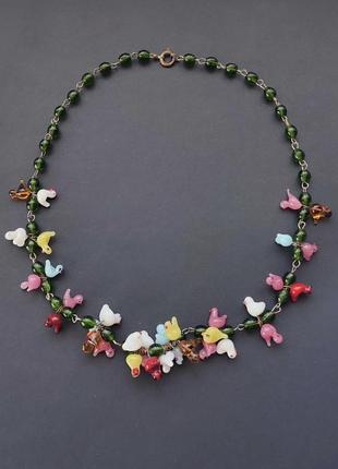 Винтажное ожерелье колье с птичками мурано венция, murano, стекло