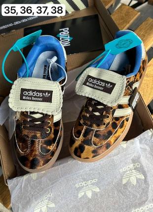 Женские леопардовые кеды кроссовки из шерсти пони адидас adidas wales bonner