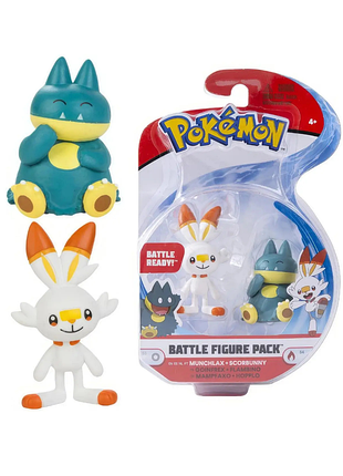 Набір бойових фігурок покемон манчлакс, скорбані - pokémon, munchlax, scorbunny, battle figure pack