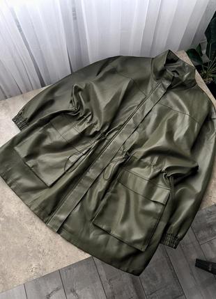Куртка-парка asos design curve оливкового цвета из искусственной кожи