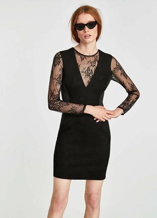 Платье zara из искусственной замши черный размер м