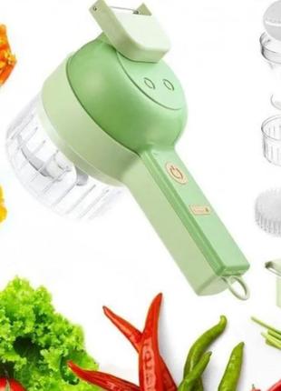 Ручний подрібнювач для овочів 4в1 food chopper / електрична кухонна овочерізка / міні блендер-слайсер