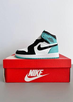 Женские кроссовки nike air jordan 1 obra white black mint джордан черного с ментоловым и белым цветами