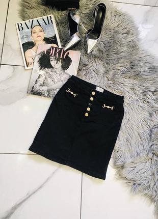 Чёрная джинсовая стретчевая юбка деним на пуговицах tally weijl м