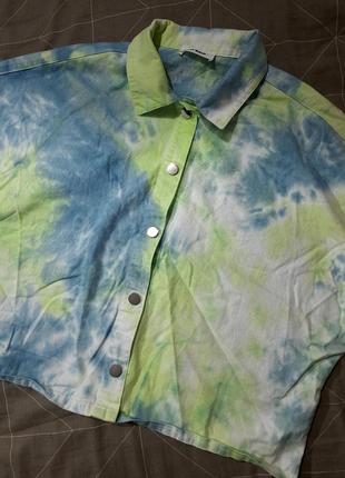 Рубашка из денима в стиле овер сайз тай-дай укороченная tally weijl2 фото