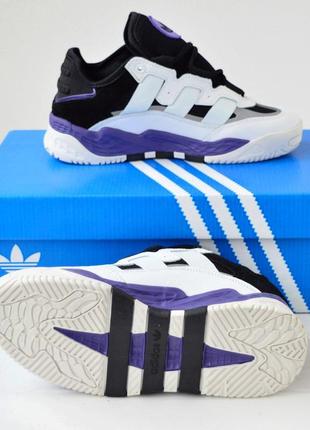 Женские весенние, летние, осенние кроссовки adidas niteball, фиолетовые с белым, кожа + замша кроссы