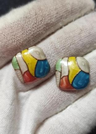 Класні, різнокольорові сережки з емаллю.