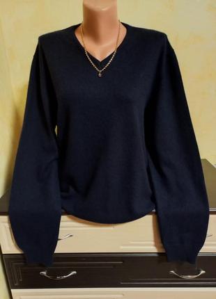 Пуловер синий 90% кашемир и 10% шелк l-xl